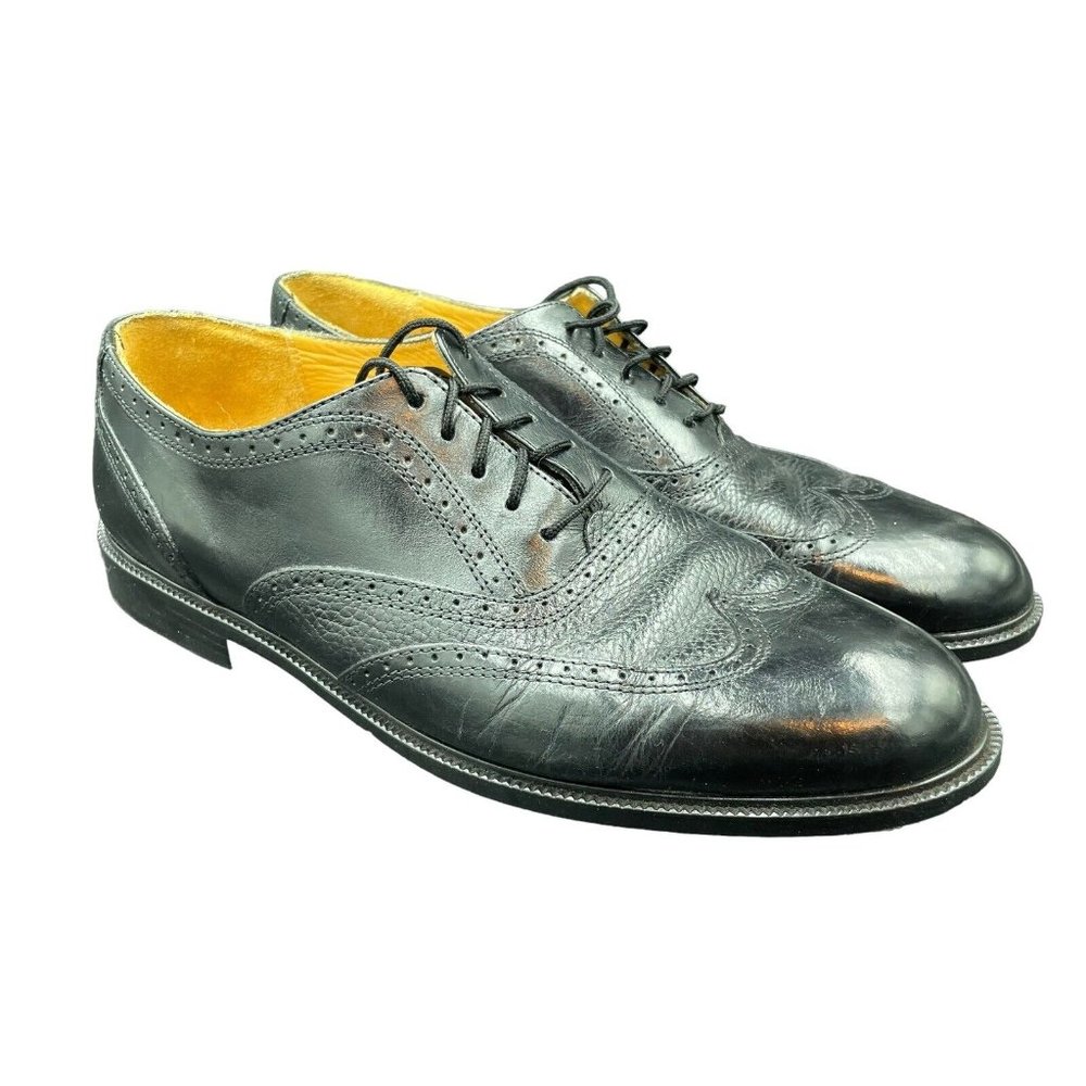 Adolfo Lace Up Oxford Dress Shoes Men's‎ 9 M Black Leather Brogue Wingtip